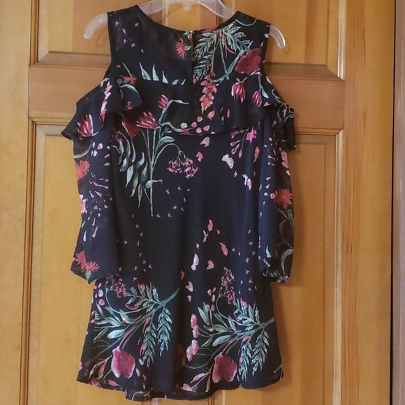 Roz & Ali Black Cold Shoulder Blouse Lined Size XS Women's EUC - Picture 5 of 7